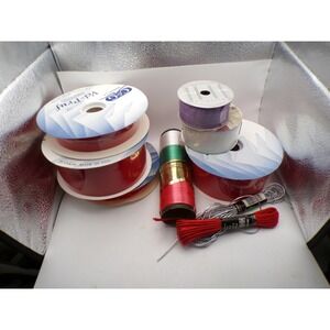 Holiday Wrapping Ribbon Lot Red Gold Green Purple Silver Metallic Yarn Crafting